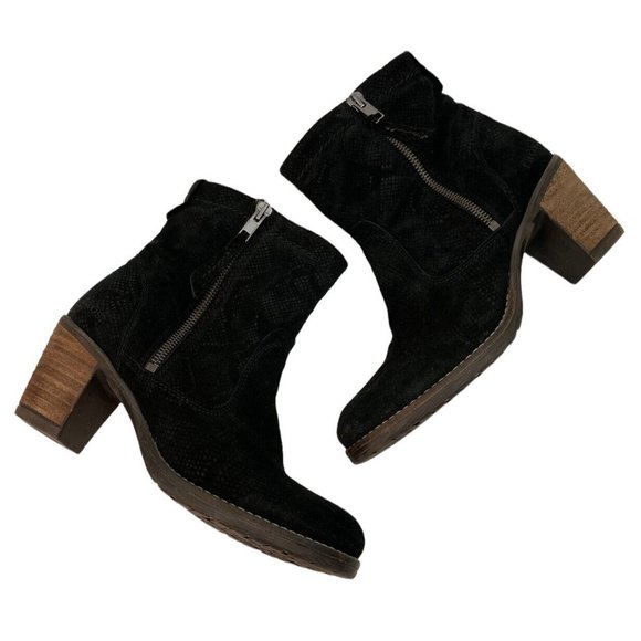 *Taos Standout Black Suede Leather Boots Womens US 5.5 Reptile Embossed - Picture 7 of 12